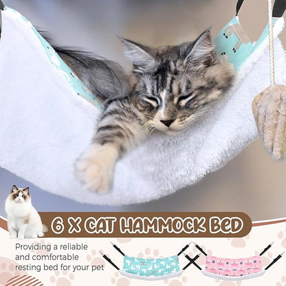 Barydat 6 Pcs Reversible Cat Hammocks Bed 18.9 x 15 Inch Soft Breathable Pet Ferret Cage Double Sided Hanging Hammock with Adjustable Straps for Kitten Puppy or Small Pet (Plush)