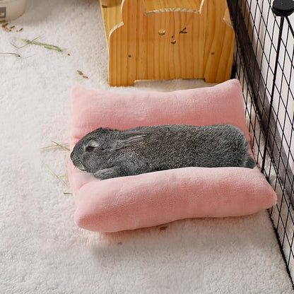 MEWTOGO 14" x 13" Bunny Bed for Rabbit Cage - Thickened Soft Prevent Sore Hocks Plush Mat with Cotton Lounger Pillows, Small Animal Flop Mat for Hutch Sleeping Indoor, Pink
