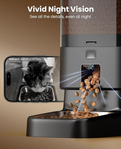 oneisall Automatic Cat Feeder with Camera for 2 Cats Pets, 20 Cups/5L | 5G Wi-Fi, Dual Cameras, HD Night Vision, 2-Way Audio, Motion-Activated Alerts, APP Remote Control, Feed Now, Feeding Logs