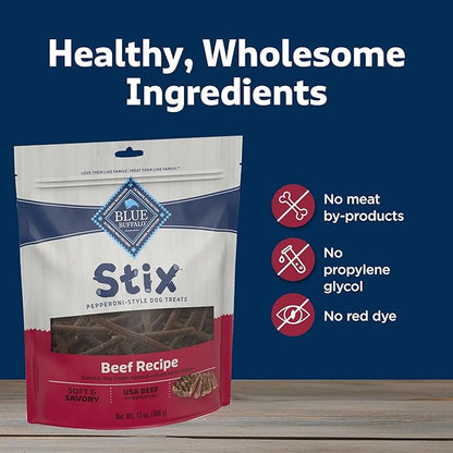 Blue Buffalo Stix Pepperoni-Style Dog Treats Made with Natural Ingredients, Beef Recipe, 13-oz Bag