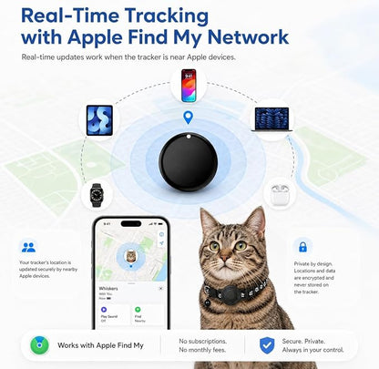 Cat Collar (iOS Only) - Pet Tracker Compatible with Apple Find My, Waterproof Smart Tag, No Monthly Fee. Advanced Safety Solution for Small & Large Cats.