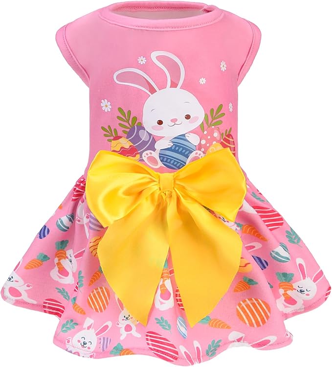PUPTECK Print Dog Easter Dress Pet Costumes Apparel with Cute Bowtie Puppy Clothes Outfit, Rabbit, L