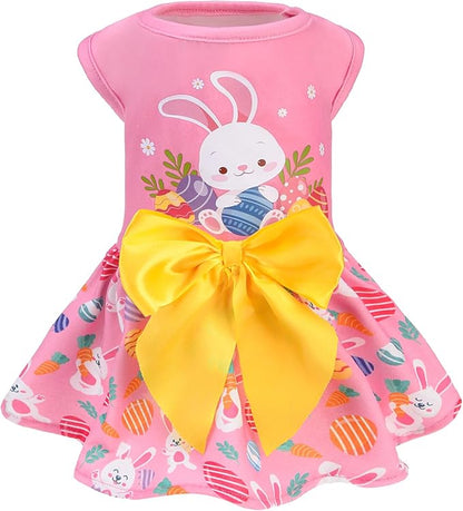 PUPTECK Print Dog Easter Dress Pet Costumes Apparel with Cute Bowtie Puppy Clothes Outfit, Rabbit, M