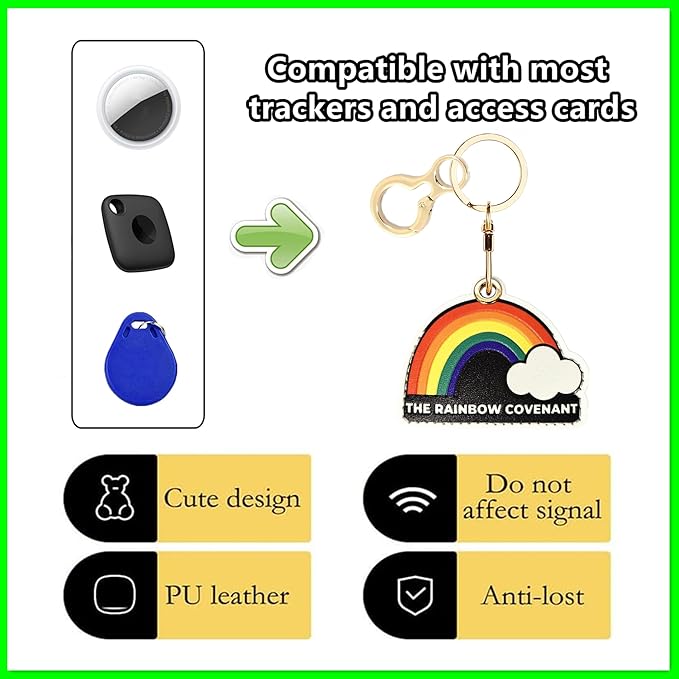 Leather Airtag Keychain Case Holder,Cute Protective Apple Air Tag Cover with Key Ring,Anti-Scratch Hidden Finder GPS Tracker Case for Wallet Keys,Bag,Pets,Backpack(Rainbow)