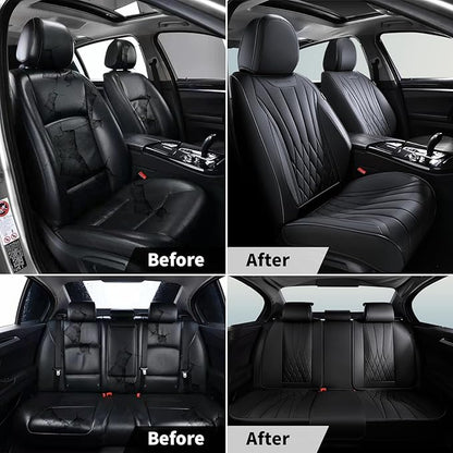 FLORICH Car Seat Covers Front Seats, Luxury Fashion Solid Black Seat Covers, Waterproof Nappa Leather Car Seat Protector, Airbag Compatible, Full Covered Car Seat Cover Universal Fit for Most Cars