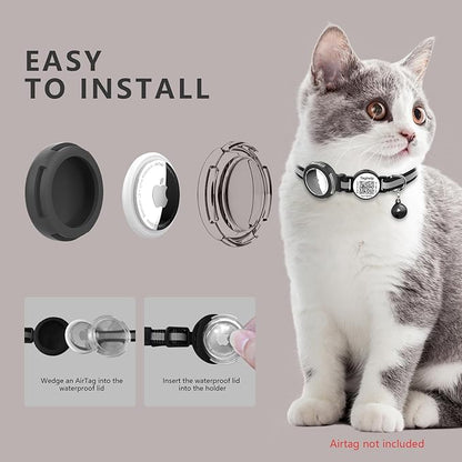 3 Pack-Waterproof Airtag Holder Cat Collar - Lightweight Kitten Collar for Apple Air Tag, Smart ID Tag - Solid & Safe, Reflective, Breakaway with Transparent Holder for GPS Tracker (3-Pack A)