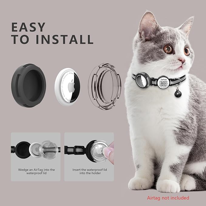 Waterproof Airtag Cat Collar Breakaway with QR Code Name Tag, Reflective cat Collar airtag Holder with Bell, Reflective Kitten Cat ID Tag Personalized, Ultra-Durable, Adjustable, Quick Release(Blue)