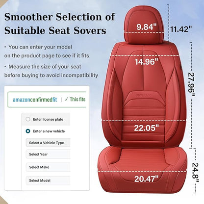 Coverado Car Seat Covers Full Set, Red Seat Covers for Cars, Automotive Seat Covers, Waterproof Nappa Leather Front Seats and Back Car Seat Protector, Universal Fit for Most Cars SUV Trucks