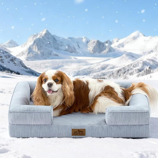 COZY KISS Cooling Dog Bed for Medium Small Size Dogs, Q-Max >0.4 Summer Cool Pet Bed, Orthopedic Foam Dog Sofa with Sides, Bolster Anti-Slip Couch with Washable Removable Cover, M 30x20x6 inch, Blue