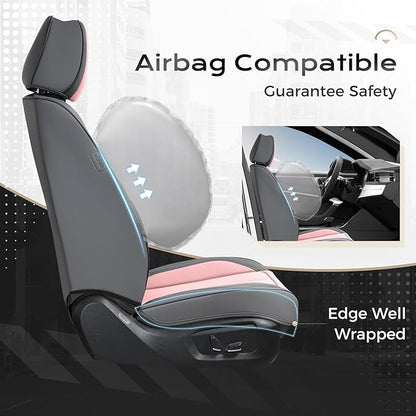Coverado Seat Covers, Car Seat Covers Front Seats, Leather Seat Covers for Cars, Car Seat Protector Waterproof, Gray Car Seat Cushion, Front Carseat Cover Universal Fit for Most Cars Pink