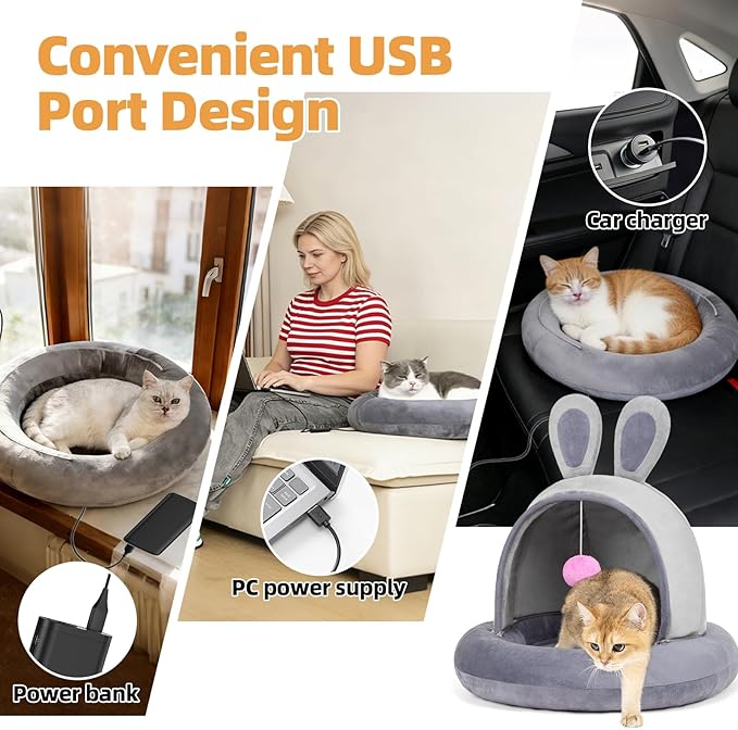 Heated Cat Bed with Heating Pad for Indoor Senior Cats & Small Dogs, Therapeutic Warmth for Joint Relief, Arthritis Support & Stable Body Temperature