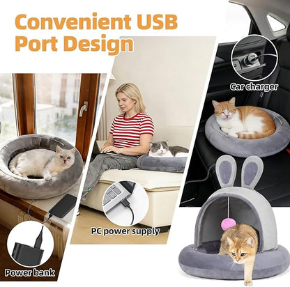 Heated Cat Bed with Heating Pad for Indoor Senior Cats & Small Dogs, Therapeutic Warmth for Joint Relief, Arthritis Support & Stable Body Temperature