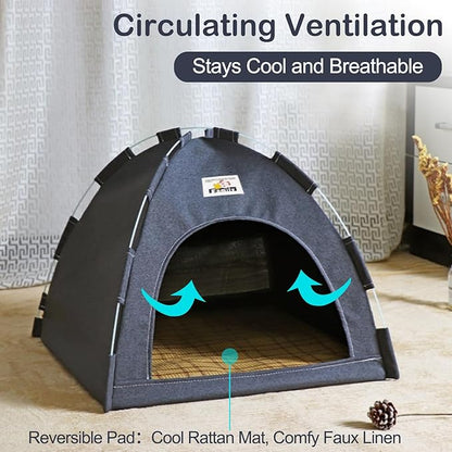 Indoor Outdoor Pet Tent Cat Cave House Portable Easy Assembly Cat Bed Cave with Cool & Cozy Pad Lightweight Durable Washable Shelter for Cats Small Dogs Puppies and Other Small Animals-Light Gray