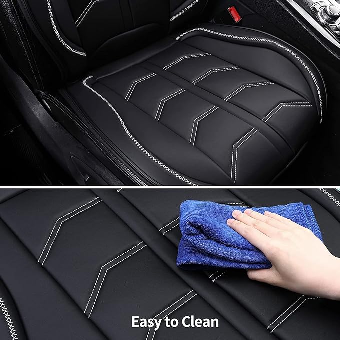 Coverado Front Seat Cover, Car Seat Covers Front Seats, Waterproof Leather Car Seat Cushion, 2PCS Universal Seat Covers for Cars, Car Seats Protector, Black Seat Covers Fit for Most Cars