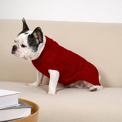 2 Pack Dog Sweaters for Medium Dogs Winter Turtleneck Pullover Cable Knit Fleece Stretch Frenchie Dachshund Pug Corgi Beagle Boy Girl Pet Clothes (M, Red & Brown)