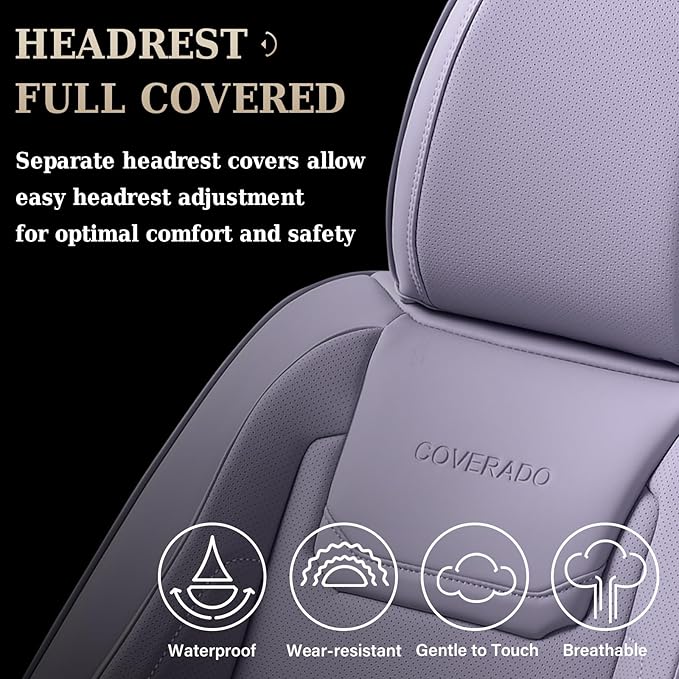 Coverado Car Seat Covers Full Set, Seat Covers for Cars, Car Seat Protector Waterproof, Leather Cushion, Universal Car Interior Covers Seat Protectors for Most Cars Purple