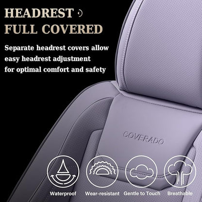 Coverado Car Seat Covers Full Set, Seat Covers for Cars, Car Seat Protector Waterproof, Leather Cushion, Universal Car Interior Covers Seat Protectors for Most Cars Purple