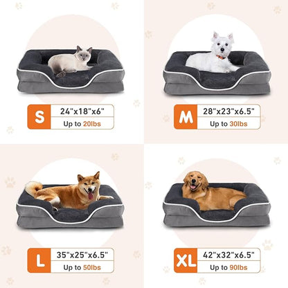 Sweetcrispy Orthopedic Dog Bed, XL Large Memory Foam Puppy Cat Bed with Washable Waterproof Removable Cover & Non-Slip Bottom for Pet Calming Sleeping (42"x32", Gery)