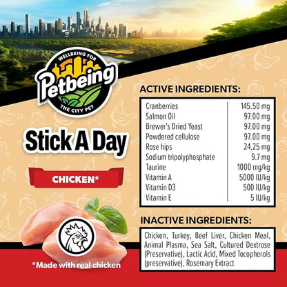 Stick a Day for Dogs | Specially Formulated 7-in-1 Functions Daily Real Meat Supplement for Dogs | Dog Chew Stick & Pet Vitamins Supplements Combination (7-Pack x 4, Chicken)