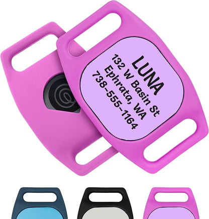 GoTags Dog Collar Holder for Life360 Tile Tracker, Personalized Tag Case for Dog Collar, Up to 4 Lines of Custom Text, Slide On Nameplate for GPS Dog Tracker, Compatible with iOS Android (Tile, Small)