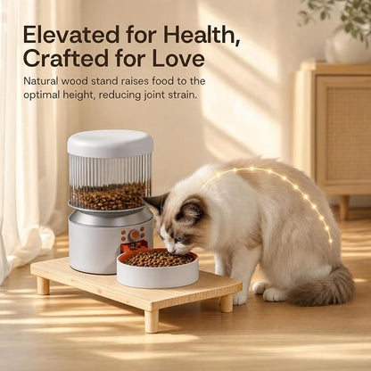 Elevated Cat Food Stand for Automatic Feeder, 2.4" Raised Cat Bowl Stand | Pet Food Station for Neck & Joint Care, Waterproof Solid Wood Cat Feeder Stand, Cat Food Table with Non-Slip Feet