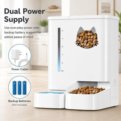 Waithem Automatic Cat Feeder with Camera, 5GHz/2.4GHz WiFi Smart Pet Food Dispenser with HD Night Vision, App Remote Control, 2-in-1 Food and Water Station, Detachable for Cleaning (Ice White)