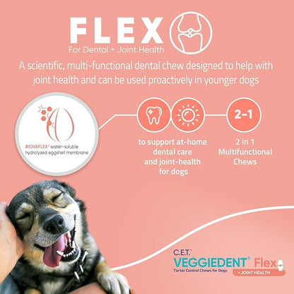Virbac C.E.T.® VEGGIEDENT® Flex Tartar Control Chews for Dogs - Multifunctional to Support Joint Health, VOHC Approved - Extra Small Under 11lbs