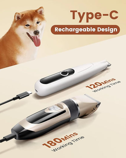 PAPMINI 2 in 1 Dog Grooming Kit, Low Noise Rechargeable Dog Clippers for Grooming, Cordless Dog Grooming Clippers and Dog Paw Trimmer, Dog Shavers for Grooming Small Dogs Cats Animals