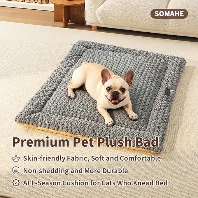 Plush Cat Kneading Bed Mat, Premium Plush Fabric Bed with Non-Slip Bottom, 3cm Thick All-Season Cushion for Cats Who Knead, Machine Washable Anti-Static Pet Bed, 27x20 Inch, Coffee