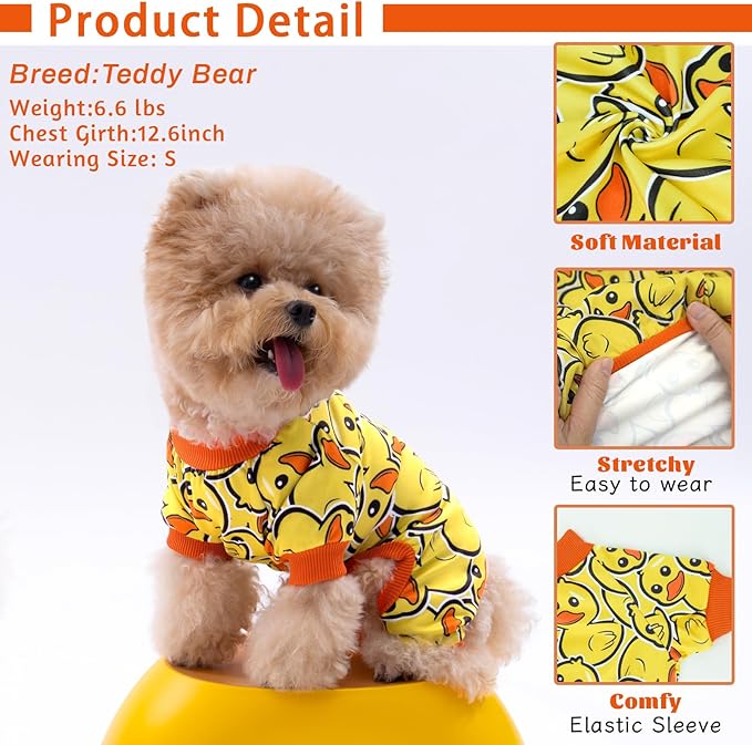 XPUDAC 4 Pack Dog Pajamas Soft Strechy Duck Pink Print Dog Clothes for Small Medium Dogs Girl Boy Cat Apparel, XS