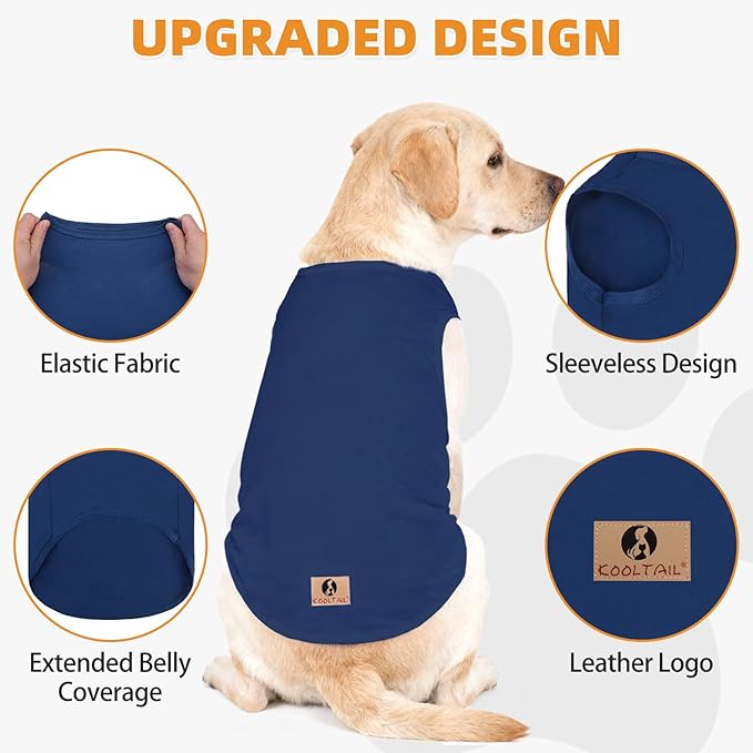 KOOLTAIL Boy Dog Clothes for Large Dogs, 2 Pack Cotton Fall/Winter Warm Dog T Shirts Coats for Outdoor, UV & Insect Protection Anti-Hair Loss & Lightweight Pet Vest Tank Tops Apparel,Blue&Grey,L