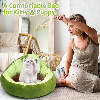 Avocado Calming Dog Bed & Cat Bed for Small Dogs, Cute Pet Bed Round Cat Bed Washable Plush Bed