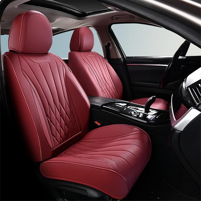 FLORICH Car Seat Covers, Universal Front Seat Covers, 2-Seater Waterproof Nappa Leather Car Seat Covers, Automotive Seat Covers Car Seat Protector Fit for Most Cars - Red