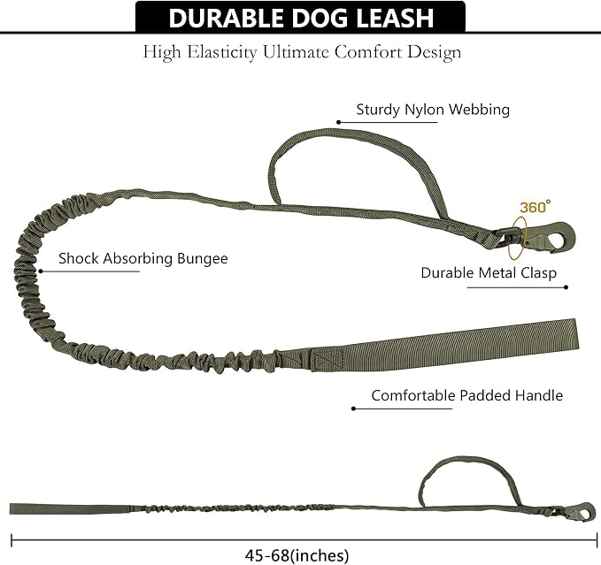 Tactical AirTag Dog Collar Leash Set - Heavy Duty, Adjustable GPS Collar | Compatible with Apple AirTag, with Holder & Control Handle for Medium/Large Dogs [ Green, L ]
