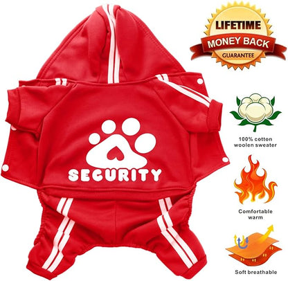 Dog Hoodie Security Clothes 4 Legs Dog Jumpsuit Sweatshirt Hoodies Soft & Warm Dog Outfit Pullover Dog Winter Clothes Sweater for Small Medium Large Dogs Cats (Red, Medium)