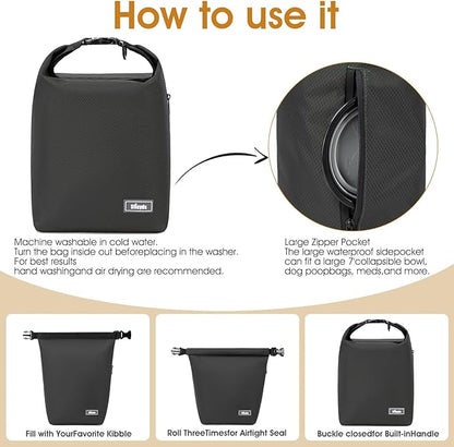 Travel Dog Food Container Pet Food Storage Bag Containers 2PCS Collapsible Travel Dog Bowls Waterproof Camping Storage Essentials Kibble Carrier 20L Easy to Clean (Black, Large)