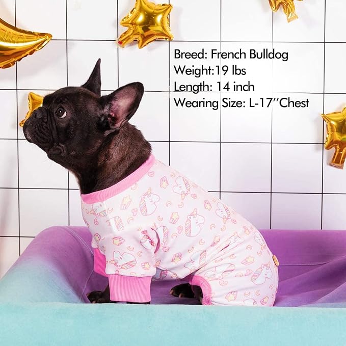 KYEESE Dog Pajamas Velvet Dog Pajamas Small Sized Dogs Dogs Pjs with Pink Unicorn Pattern Soft Doggie Jammies Stretchy Doggie Clothes Puppy Onesie Comfy Pet Coat Pet Costume, X-Small