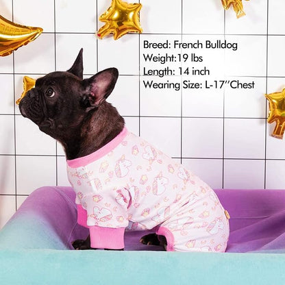 KYEESE Dog Pajamas Velvet Dog Pajamas Small Sized Dogs Dogs Pjs with Pink Unicorn Pattern Soft Doggie Jammies Stretchy Doggie Clothes Puppy Onesie Comfy Pet Coat Pet Costume, X-Small