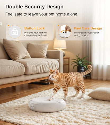 Casfuy Automatic Cat Feeder Cordless - Automatic Cat Food Dispenser with Stainless Steel Tray for Wet Food Rechargeable Auto Feeder for Cats Small Dogs with Programmable Timer Low Battery Indicator