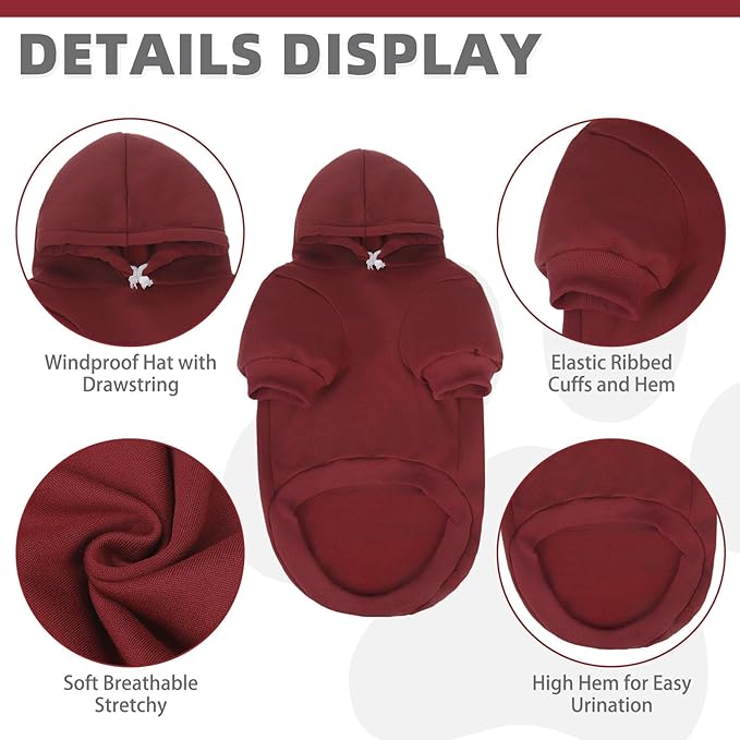 KOOLTAIL Dog Hoodie for Small Medium Dogs Cats,Soft&Warm Pet Sweater with Leash Hole and Pocket Boy Girl,Puppy Fall Winter Jacket Clothes,French Pitbull Cold Weather Coat Sweatshirt,Deep Red XS