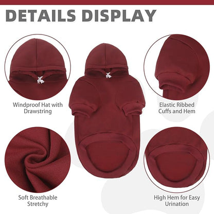 KOOLTAIL Dog Hoodie for Small Medium Dogs Cats,Soft&Warm Pet Sweater with Leash Hole and Pocket Boy Girl,Puppy Fall Winter Jacket Clothes,French Pitbull Cold Weather Coat Sweatshirt,Deep Red XS