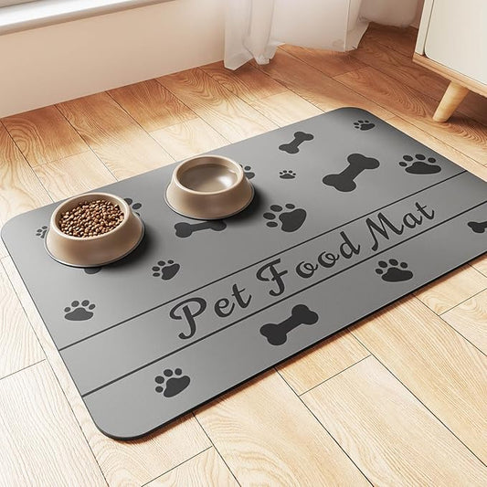 Pet Feeding Mat-Absorbent Pet Placemat for Food and Water Bowl, with Waterproof Rubber Backing, Quick Dry Water Dispenser Mat for Dog and Cat (20"x12", Bones)