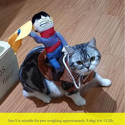 SEIS Pet Riding Costume Novelty Pet Supplies Cowboy Rider Horse Riding Designed Dog Apparel Party Dressing up Clothing Halloween (S)