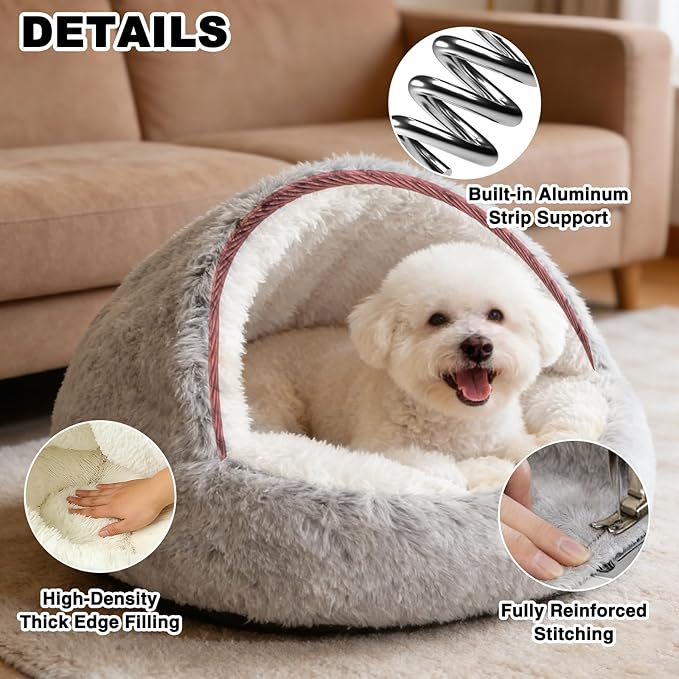 Cat Beds for Indoor Cats - Self Warming and Calming Small Dog Bed with Cover Cave, Cat Cave Bed for Puppy and Kitty,Cozy Fluffy Pet Beds for Small Dogs, Waterproof Bottom Washable 26×26inch