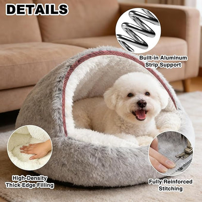 Cat Beds for Indoor Cats - Self Warming and Calming Small Dog Bed with Cover Cave, Cat Cave Bed for Puppy and Kitty,Cozy Fluffy Pet Beds for Small Dogs, Waterproof Bottom Washable 26×26inch