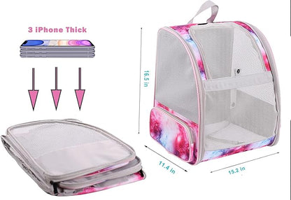 Galaxy Pink Pet Carrier Backpack for Cats and Small Dogs, Backpack for Kitten Bunny Airline Approved Travel Hiking Camping Cat Vet Book Bag (Ventilation)