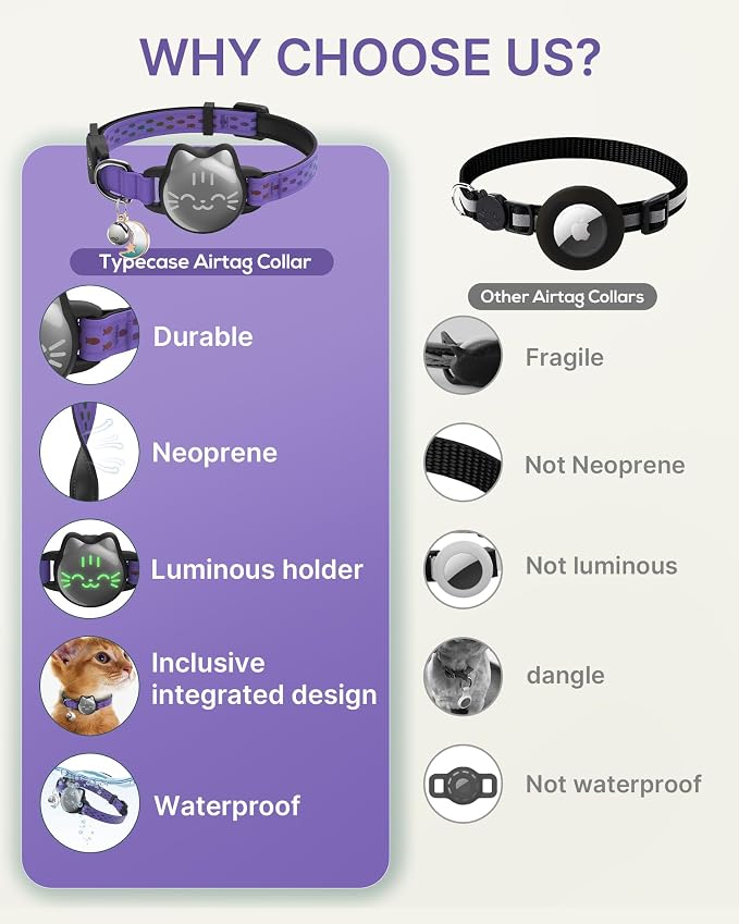 AirTag Cat Collar, Reflective Breakaway Collar, Hidden Holder with Bell | Compatible with Apple AirTag 1st & 2nd Gen, Lightweight Water-Resistant Strap for Cats, AirTag Not Included