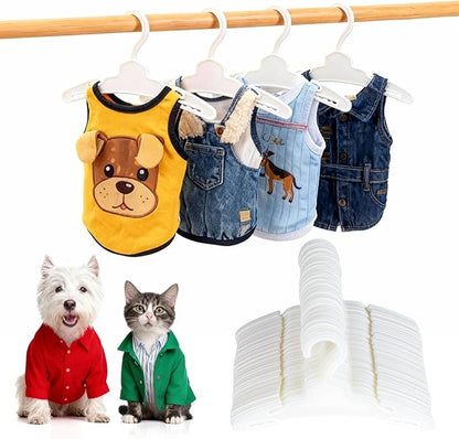 54 Pcs Dog Clothes Hangers 7 Inch White Plastic Pet Clothes Hanger with Anti-Slip, Pet Clothes Hangers Suitable for Dog, Cat Clothes, Small Pet Clothes, Pet Wardrobe Organization Hangers