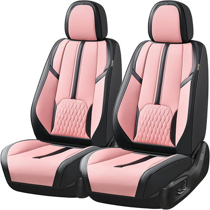 Coverado Seat Covers for Cars, Automotive Seat Covers for Front Seat, Leather Car Seat Covers, Waterproof Car Seat Protector, Universal Car Seat Cushions Fit for Most Cars SUV Trucks (Black&Pink)