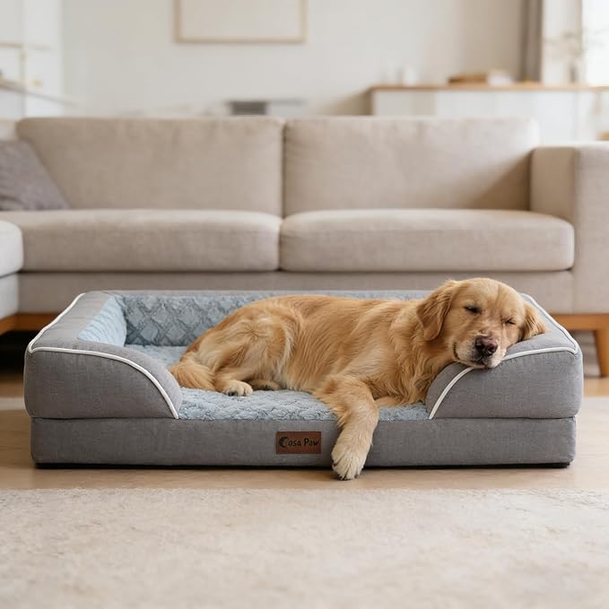 Orthopedic Dog Beds for Extra Large Sized Dogs, Waterproof Memory Foam XL Pet Bed with Sides 42x30Inch, Non-Slip and Egg-Crate Foam Big Dog Couch Bed with Removable Washable Cover, Grey